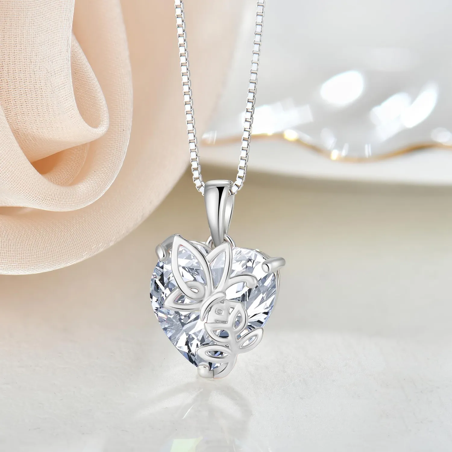 YL Cuore Rosa Farfalla Collana Argento 925 Zirconia Aprile