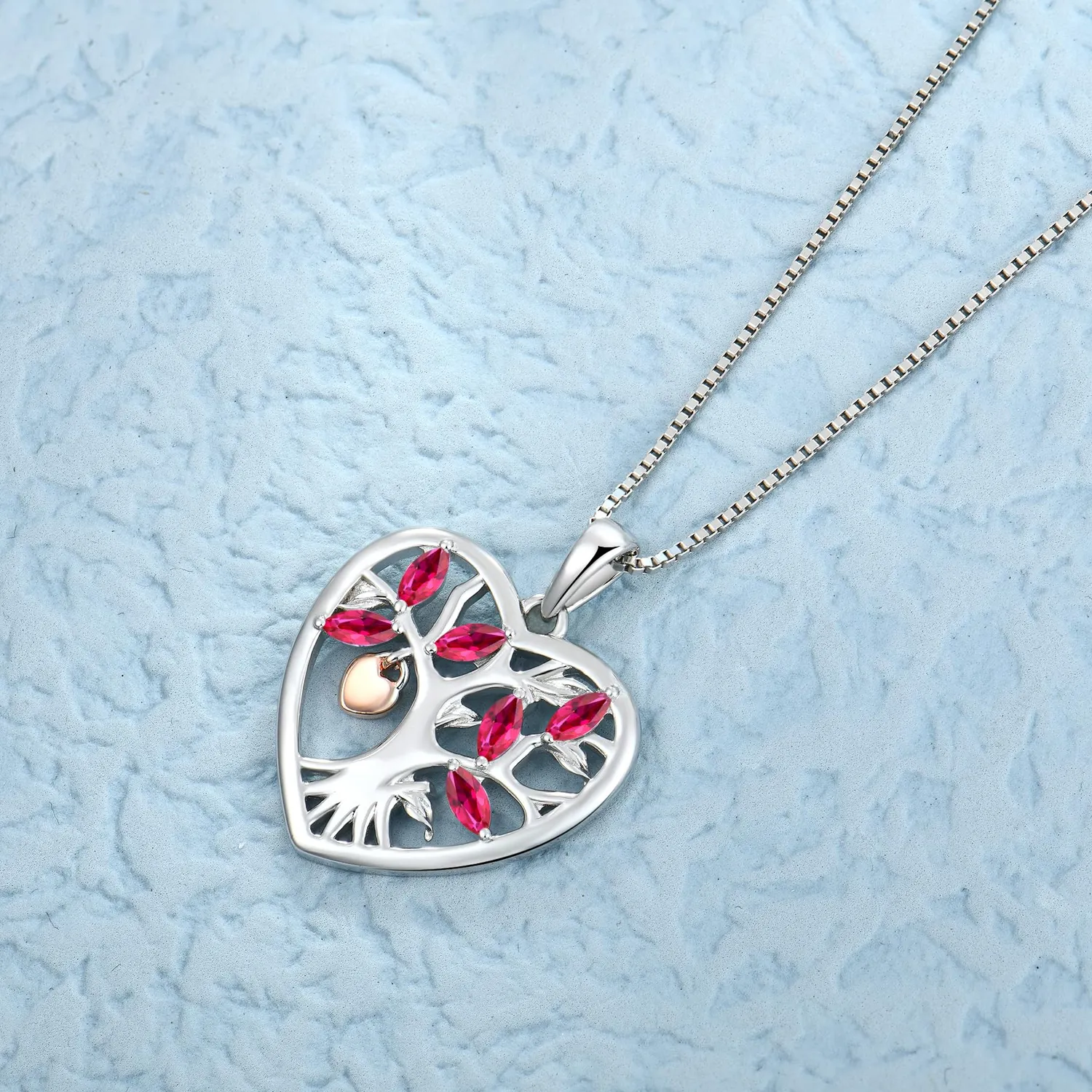 YL Albero Vita Lucchetto collana argento 925 rubino luglio