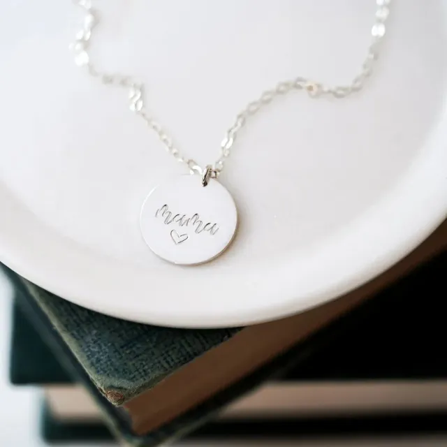 WordsByHeartCo Minimalist Mama collana disco 18" argento 925