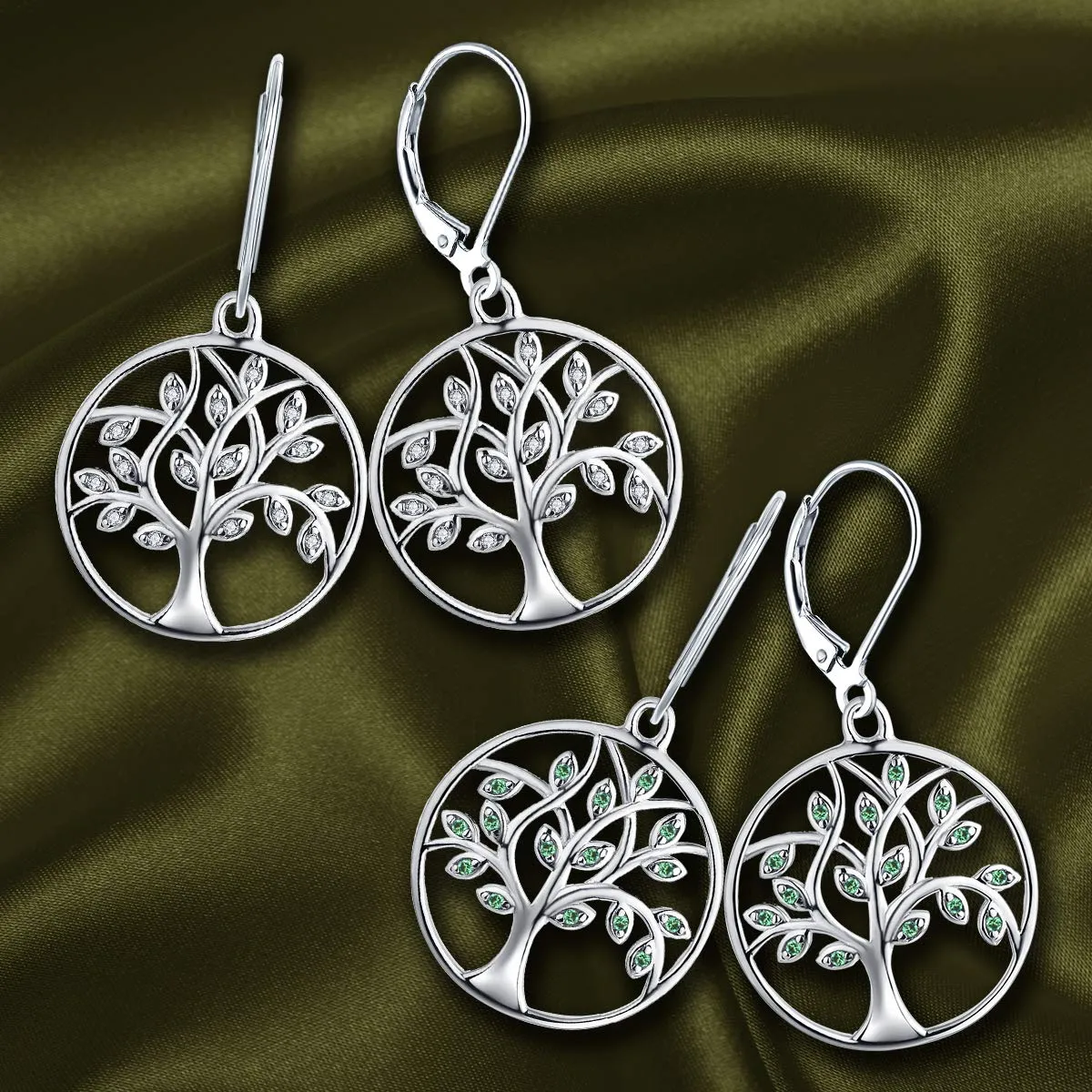 YL Albero della Vita Orecchini Argento 925 Verde Smeraldo