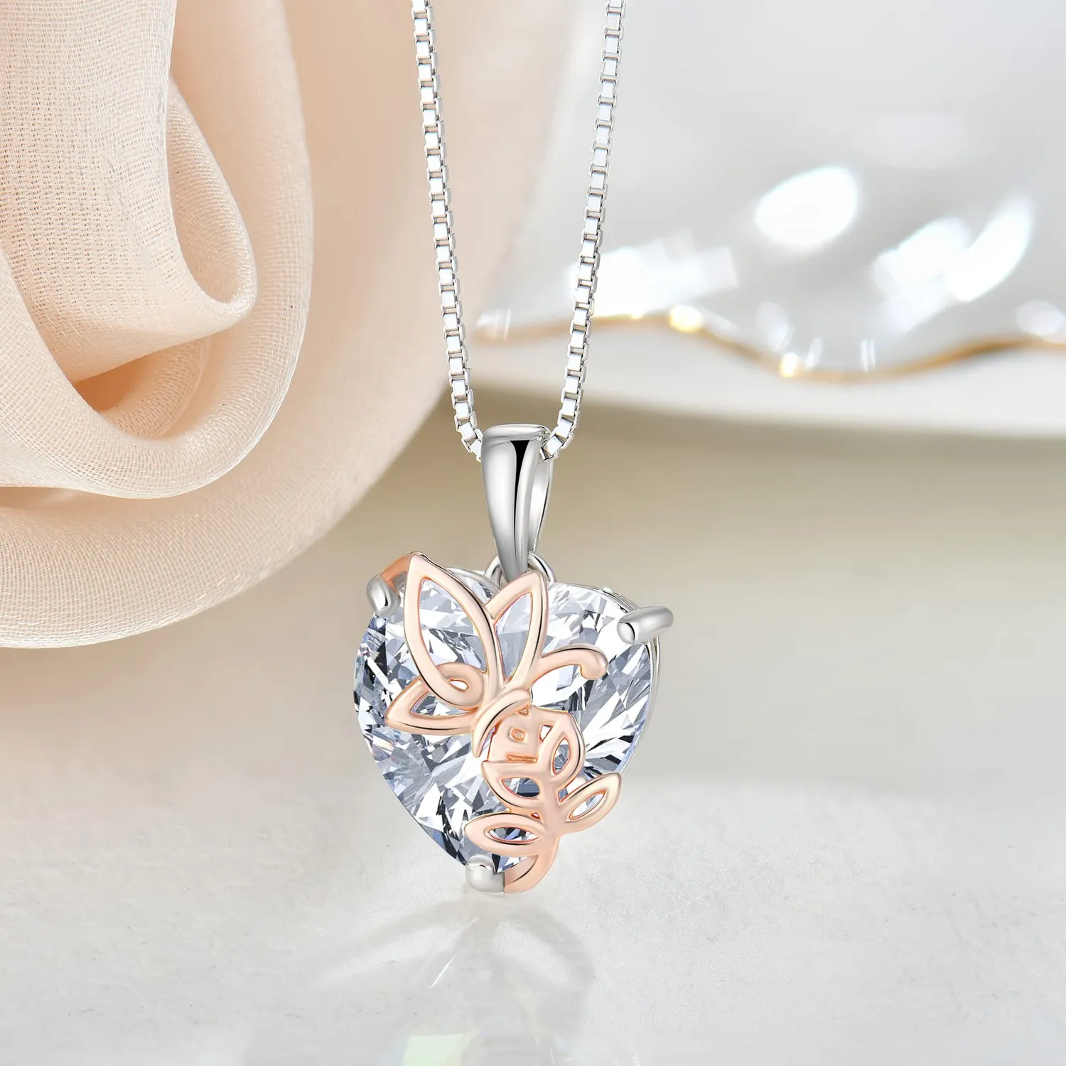 YL Collana Farfalla Cuore Argento 925 Zirconia Bianca