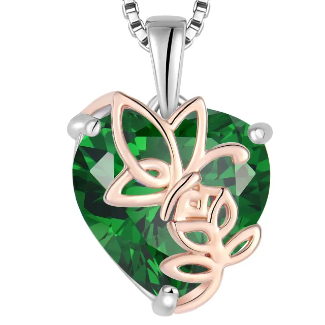 YL Rosa Farfalla Cuore collana argento 925 smeraldo maggio
