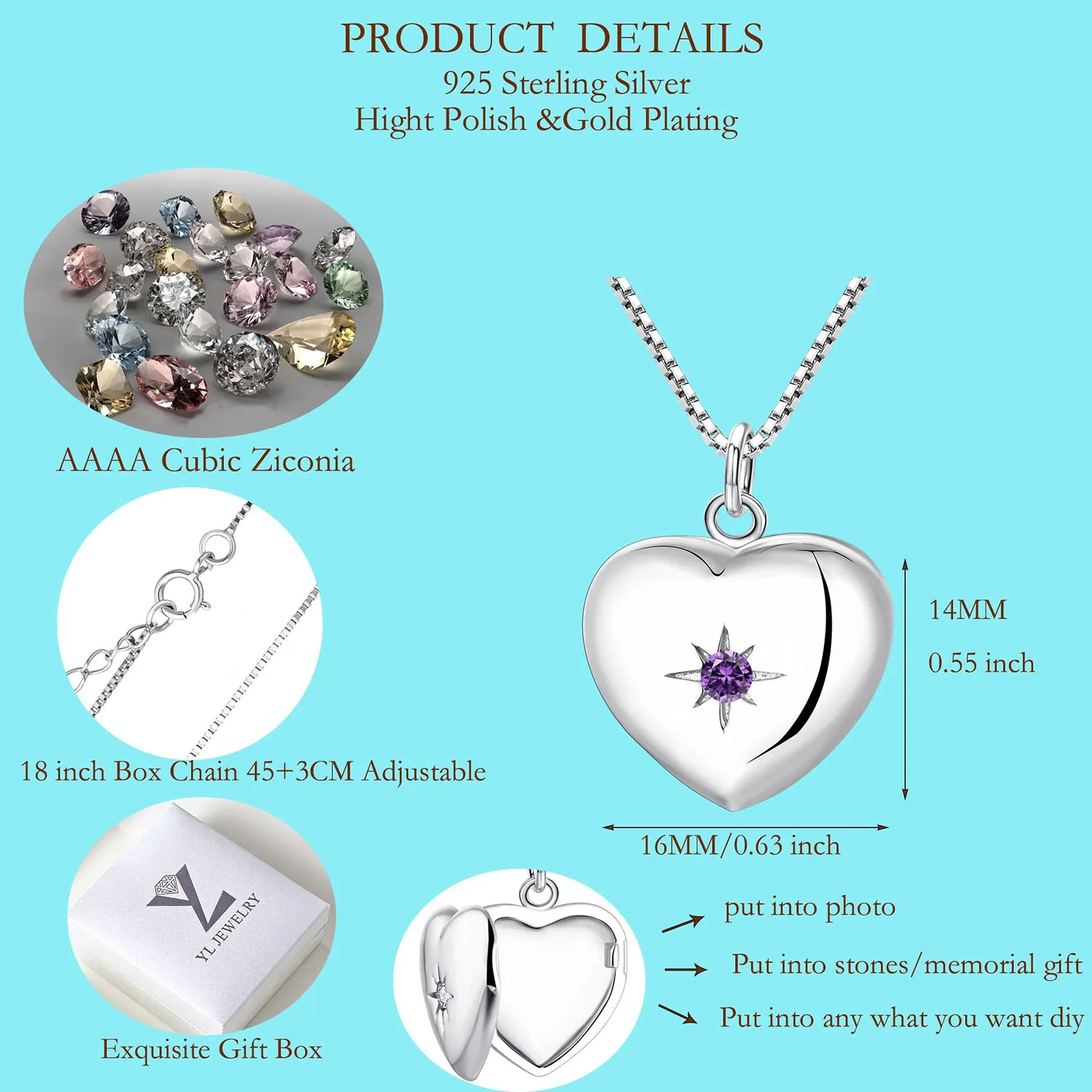 YL Mamma Cuore collana medaglione argento 925 apribile zirconi