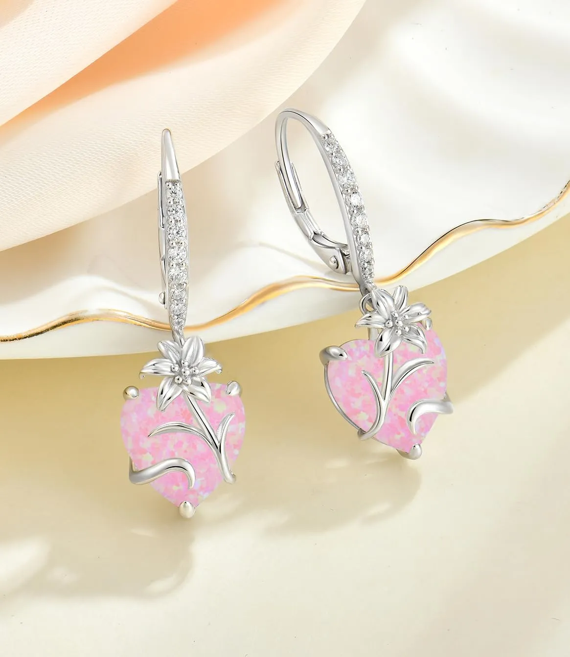 YL Cuore Opale orecchini giglio rosa argento 925
