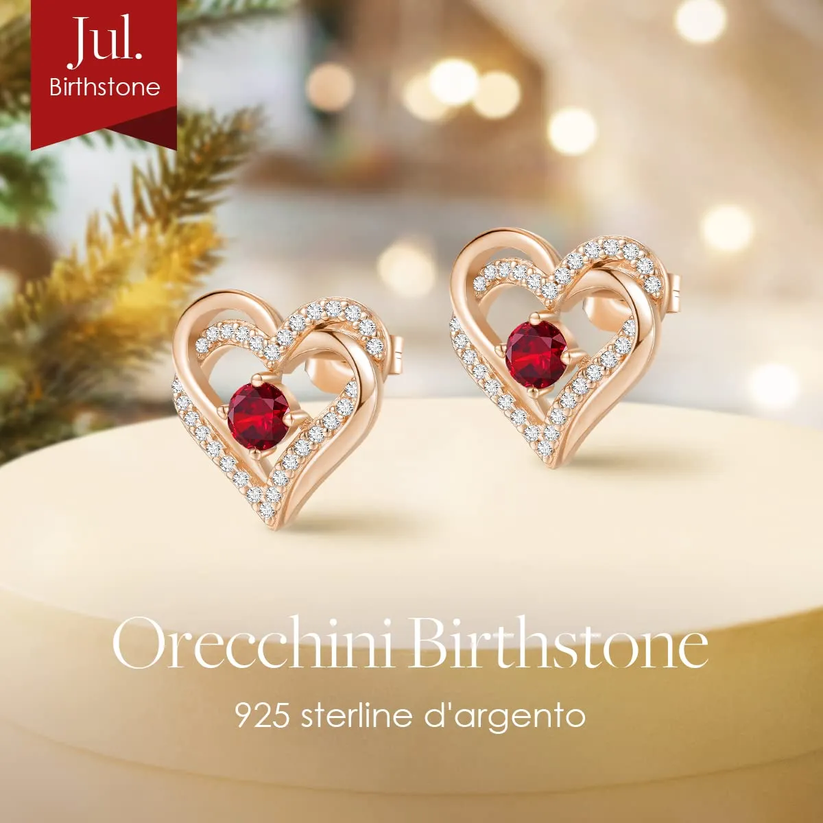 CDE Cuore Orecchini Argento 925 Oro Rosa Lobo