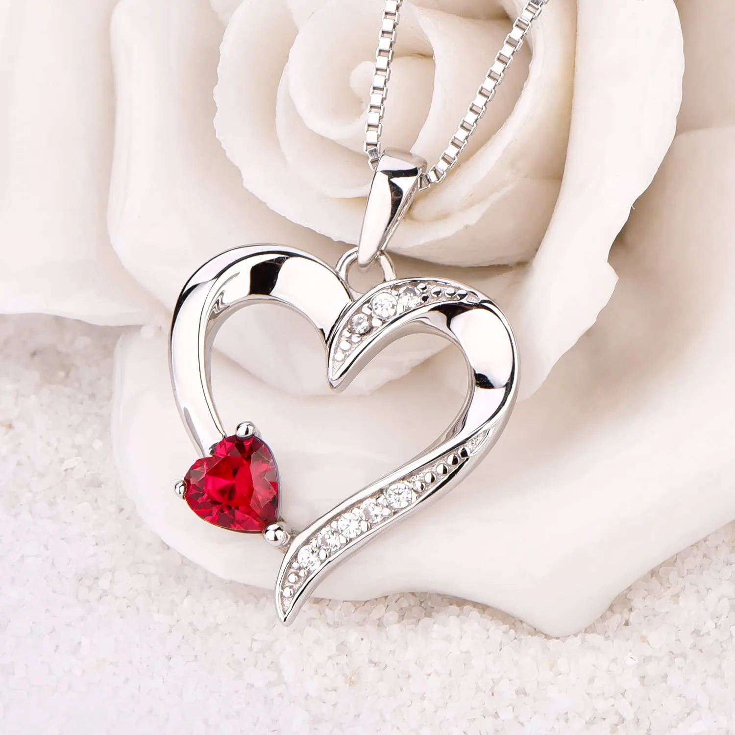 YL Doppio Cuore collana argento 925 rubino luglio