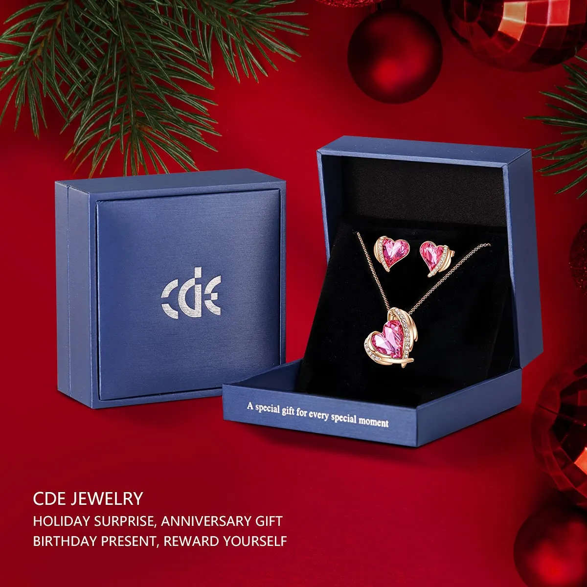 CDE Cuore completo collana e orecchini oro rosa cristalli