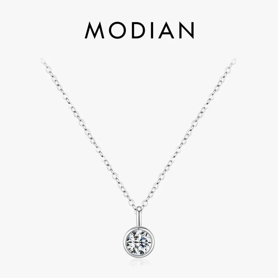 MODIAN Moissanite 1 Carat Round Bezel collana argento 925