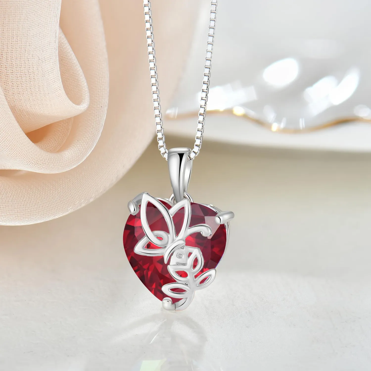YL Collana Farfalla Cuore Argento 925 Rubino Luglio