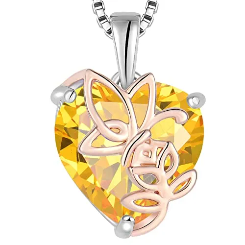 YL Rosa Farfalla Cuore Collana Argento 925 Citrino 45cm
