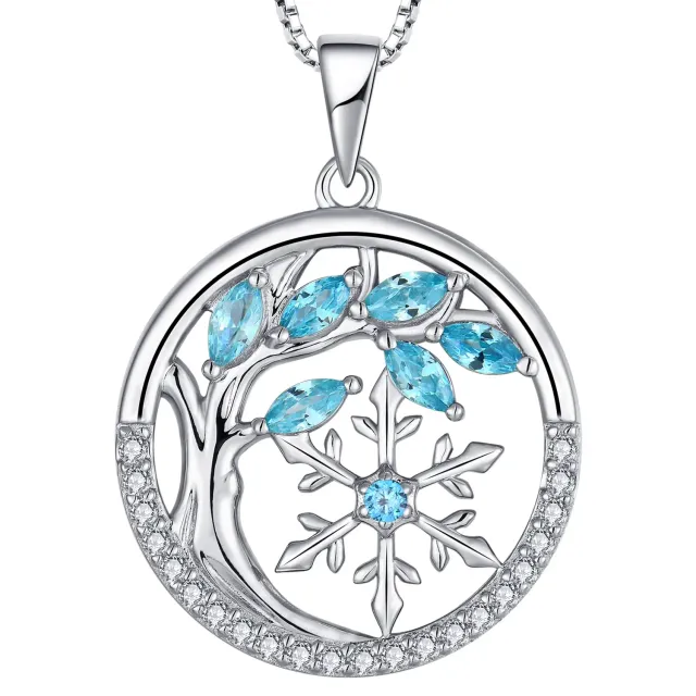 YL Albero Vita Fiocco Neve collana argento 925 acquamarina marzo