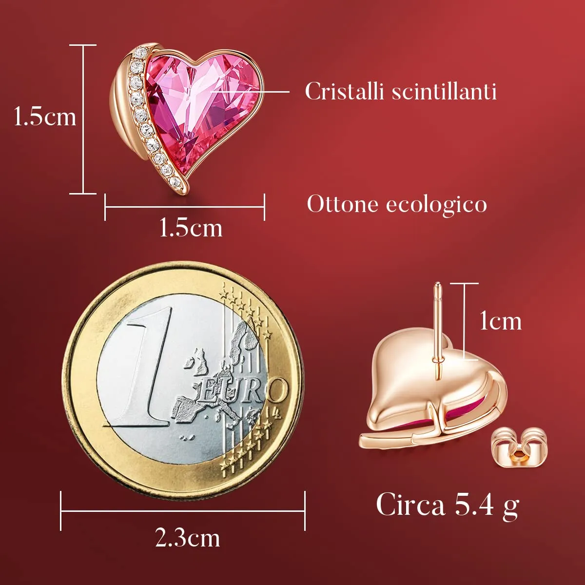 CDE Orecchini a Bottone Cuore Oro Bianco Senza Nichel