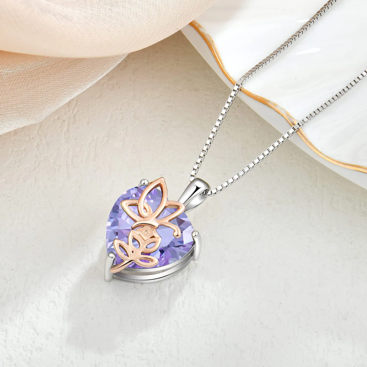 YL Rosa Farfalla Cuore collana argento 925 alessandrite giugno