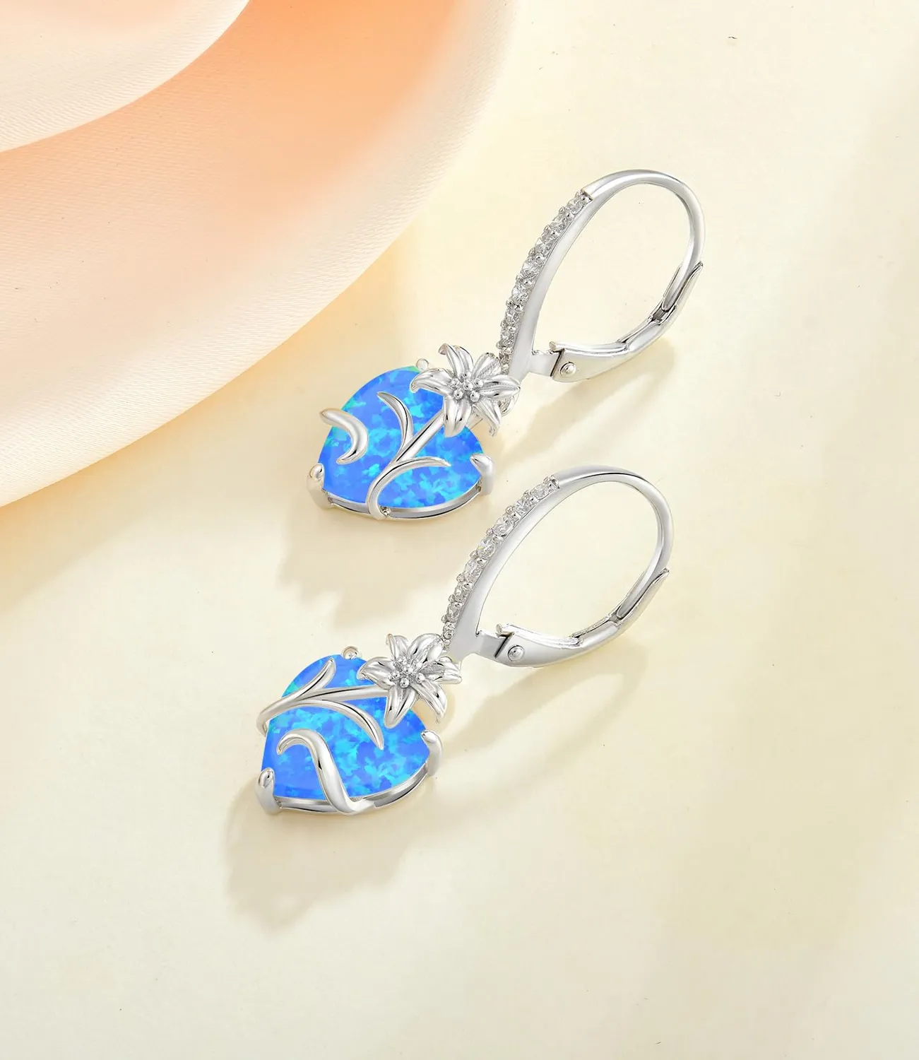 YL Cuore Opale orecchini giglio blu argento 925