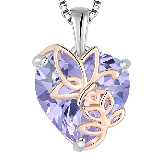 YL Rosa Farfalla Cuore collana argento 925 alessandrite giugno