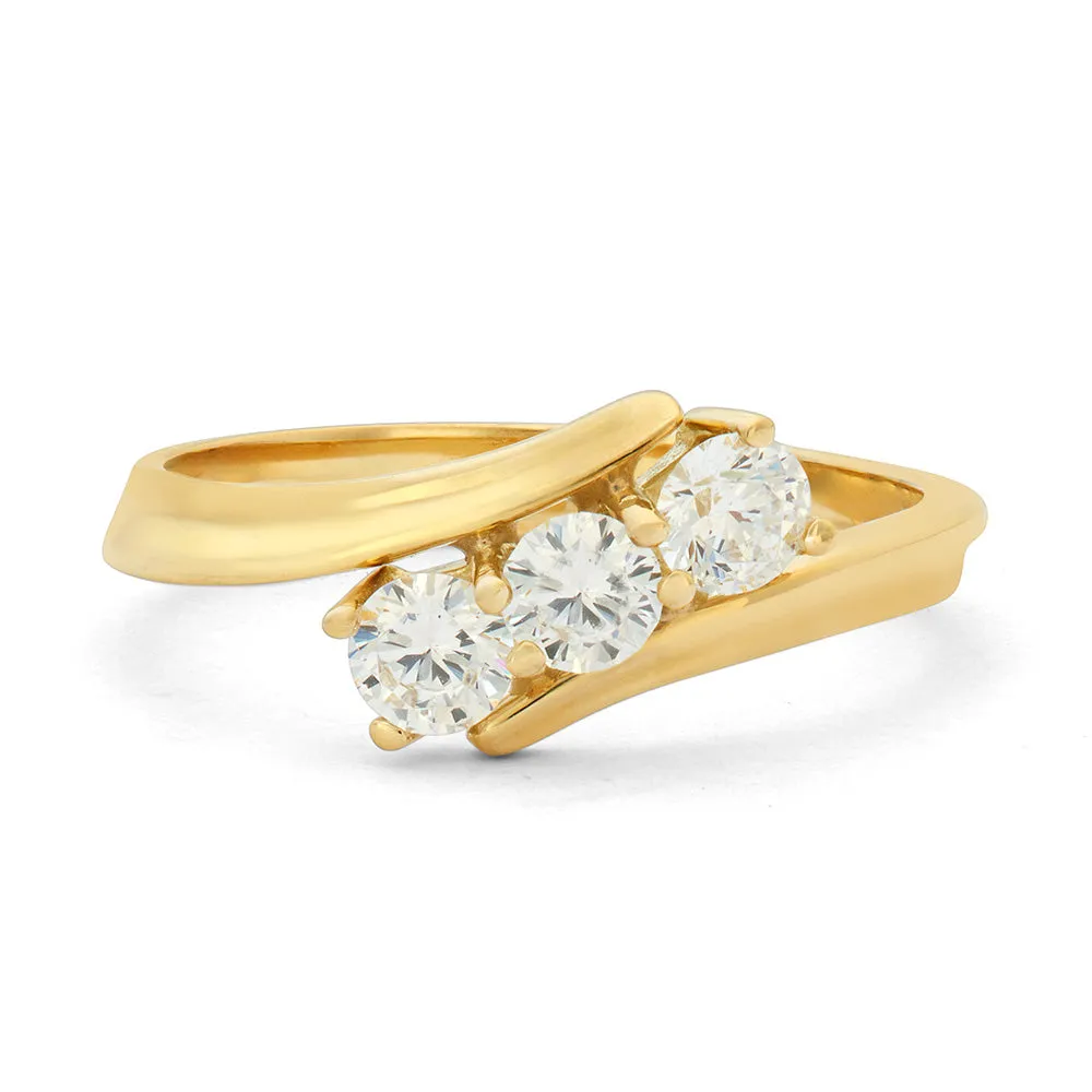 Sinico Trilogy onda anello oro giallo zirconia bianchi