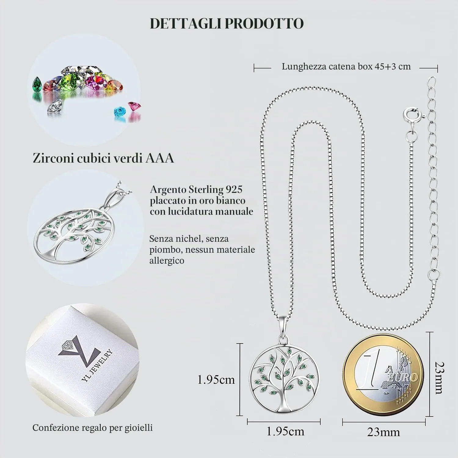 YL Albero della Vita collana argento 925 verde