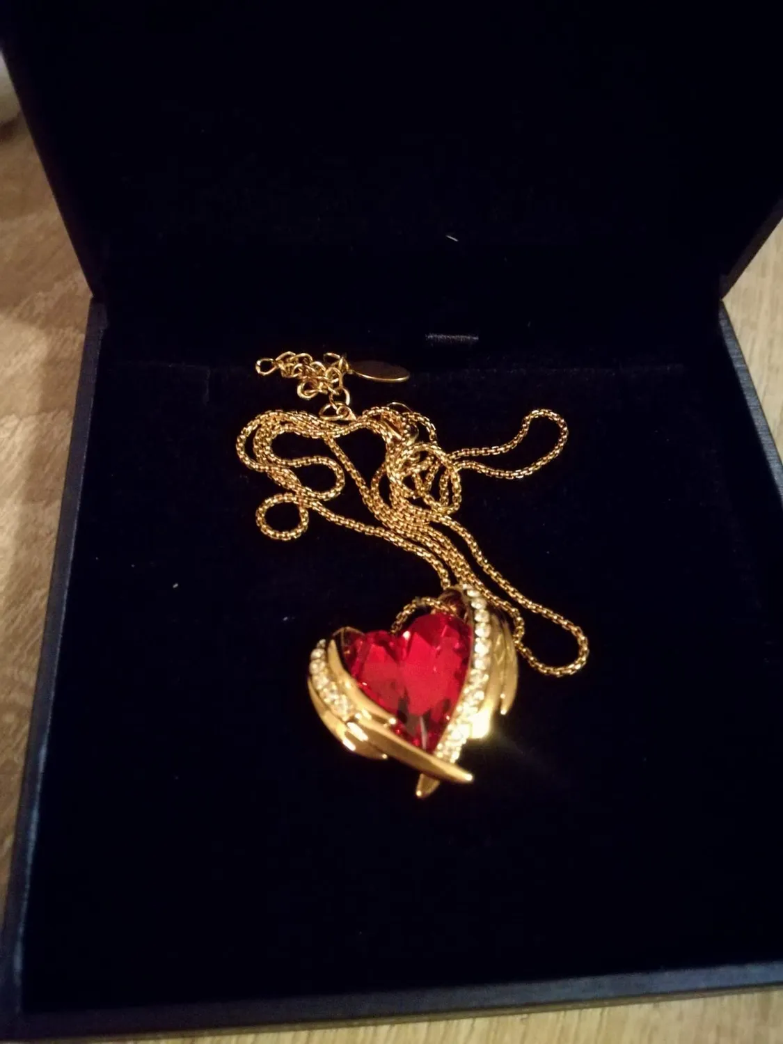 CDE collana cuore angelo oro rosa cristalli birthstone