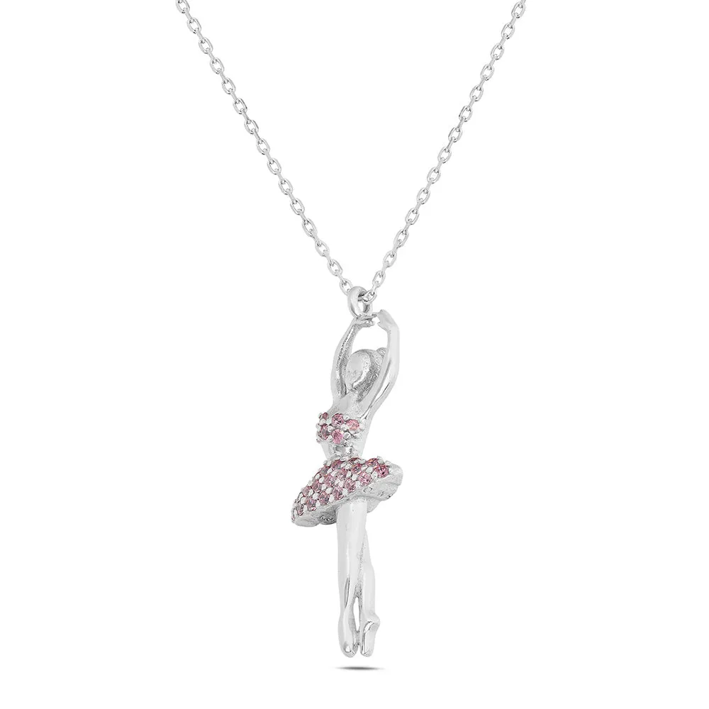 Sinico Dance ballerina grande collana oro bianco zirconia rosa