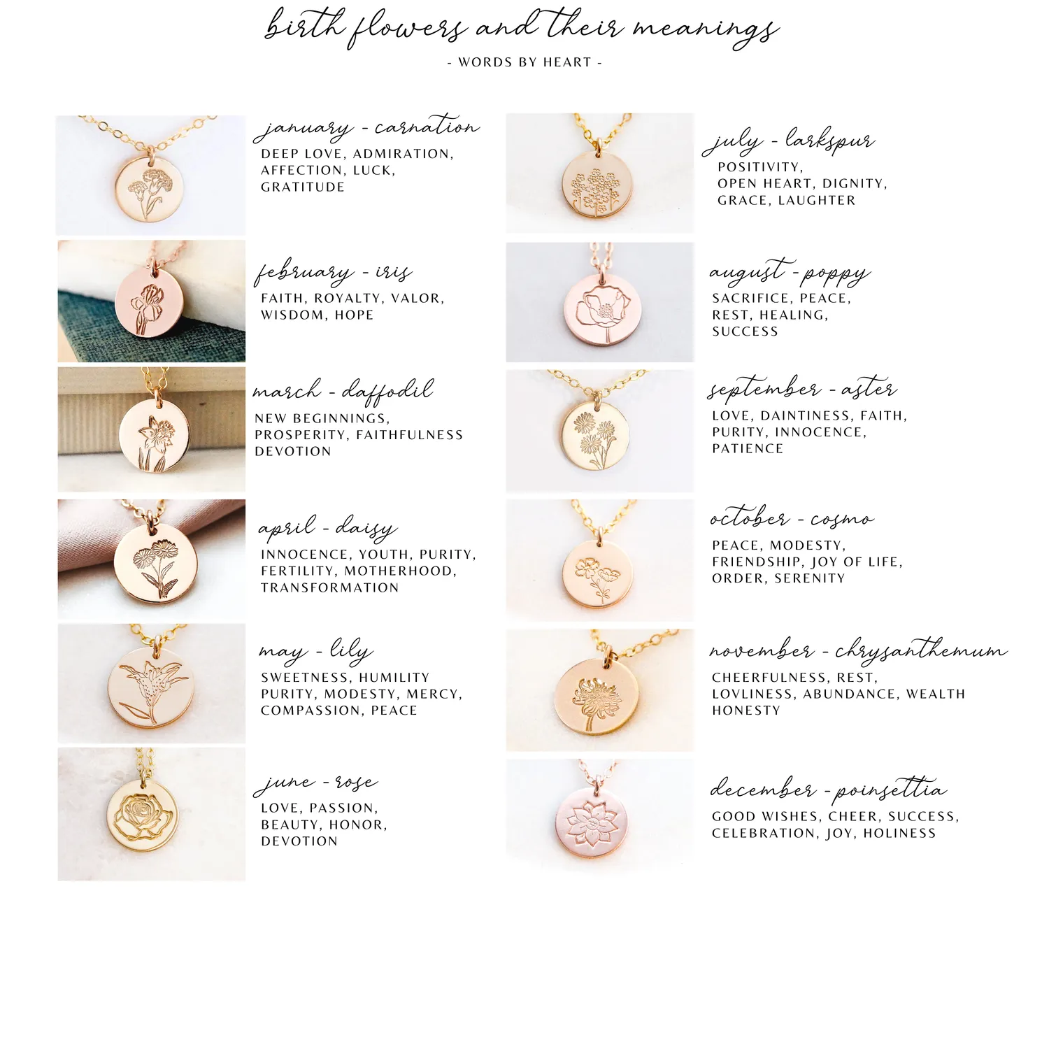 WordsByHeartCo Birth Flower Disc Orecchini argento pendenti