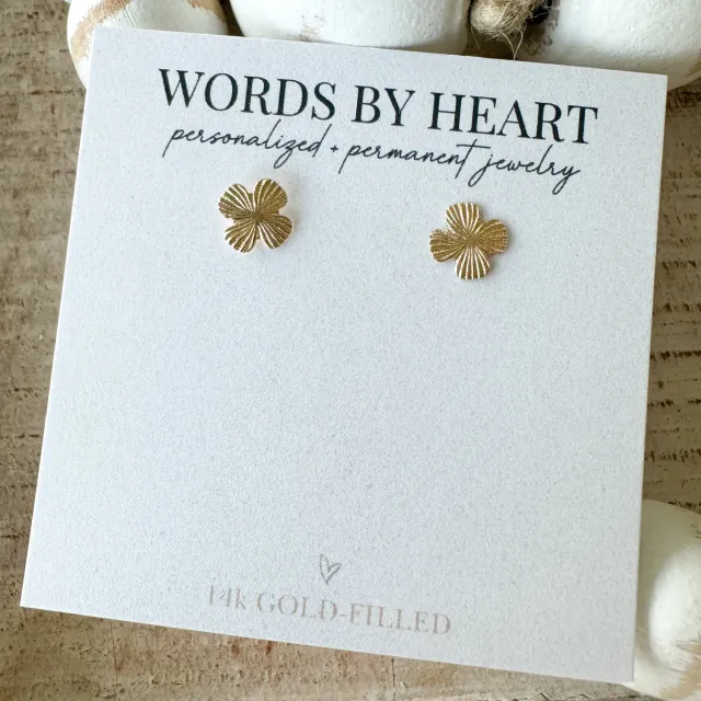 WordsByHeartCo Clover orecchini quadrifoglio gold filled