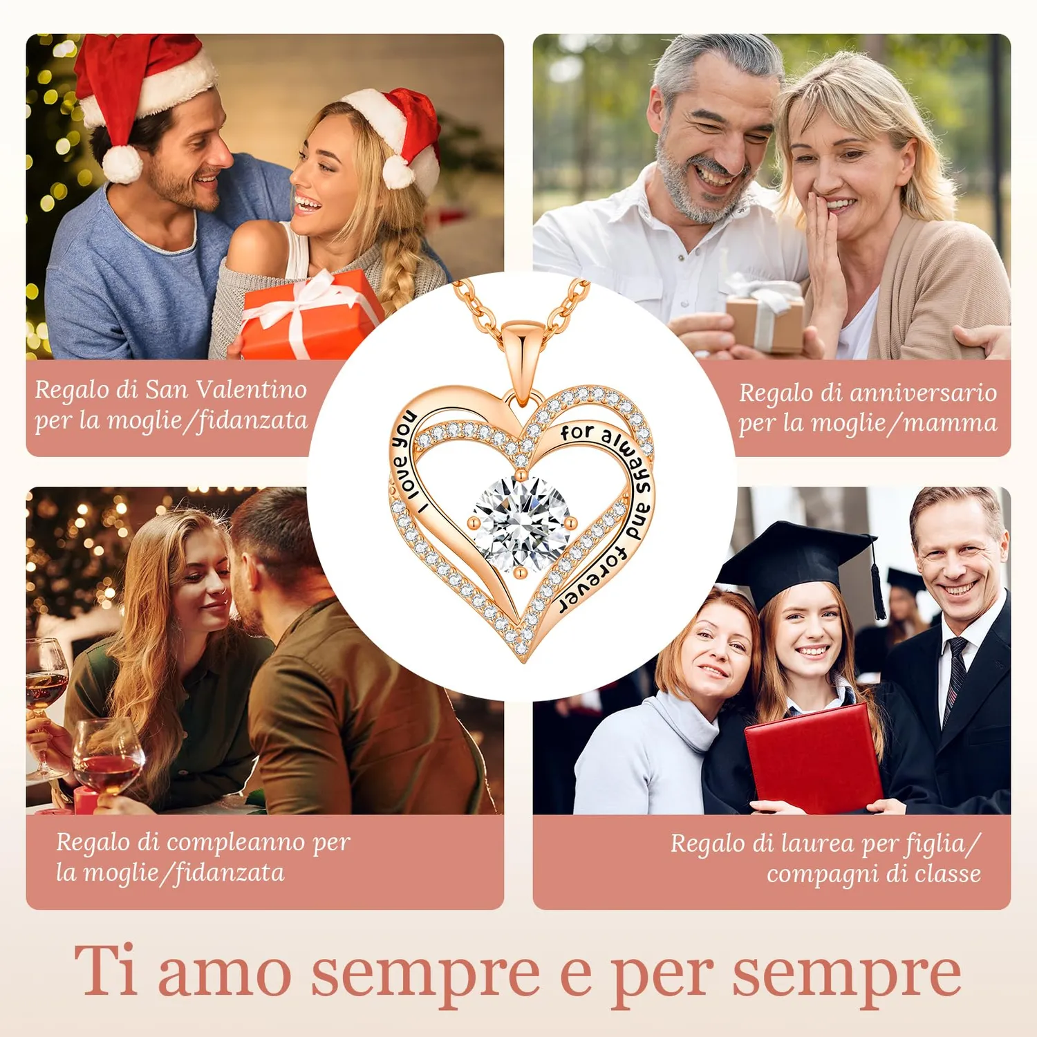 CDE Cuore collana oro rosa aprile pietra nascita