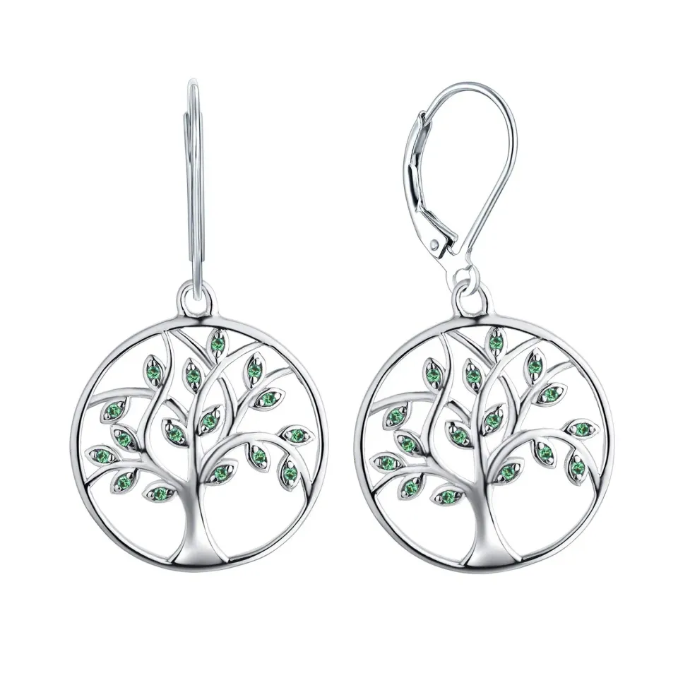 YL Albero della Vita Orecchini Argento 925 Verde Smeraldo