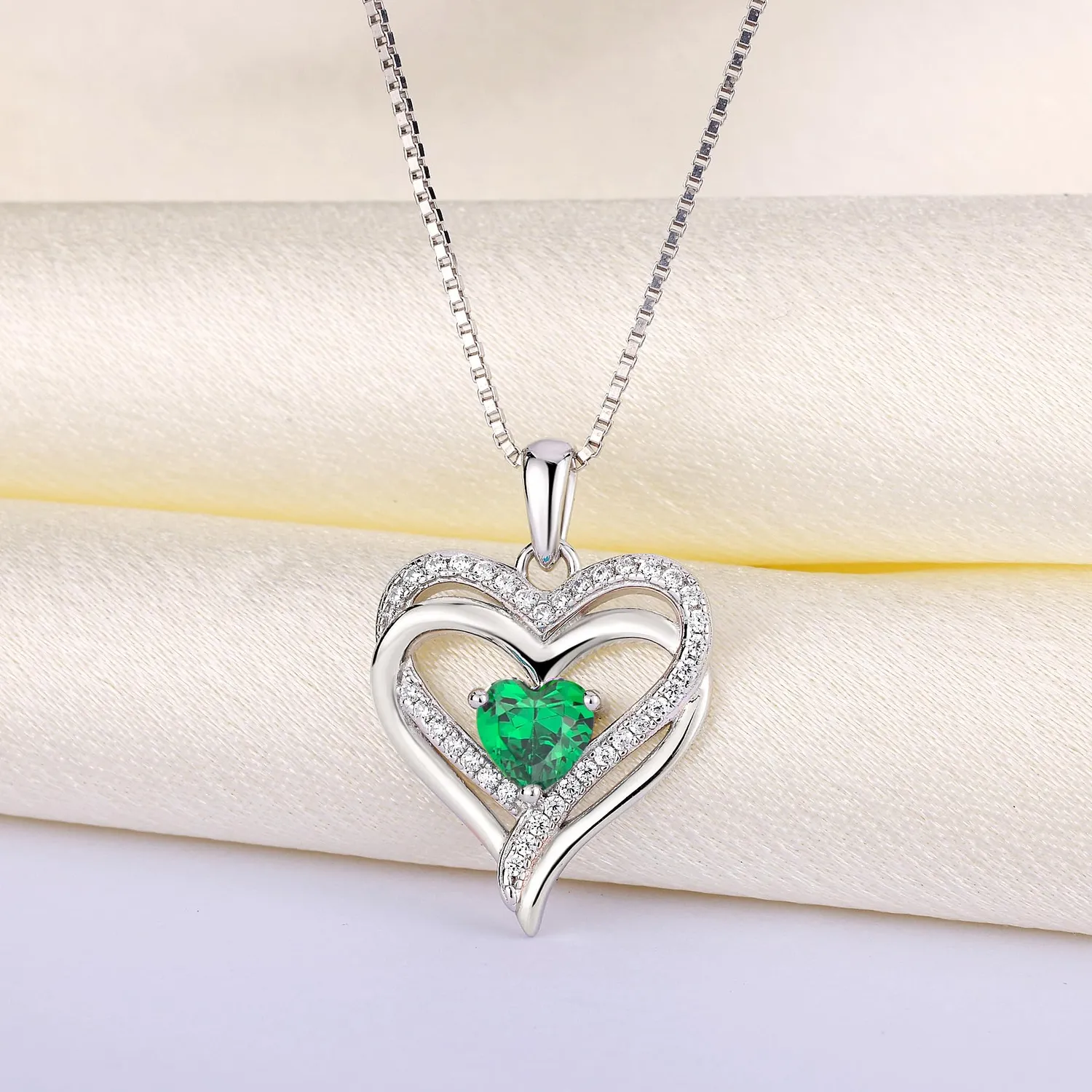 YL Cuore Collana Argento 925 Doppio Cuore Verde