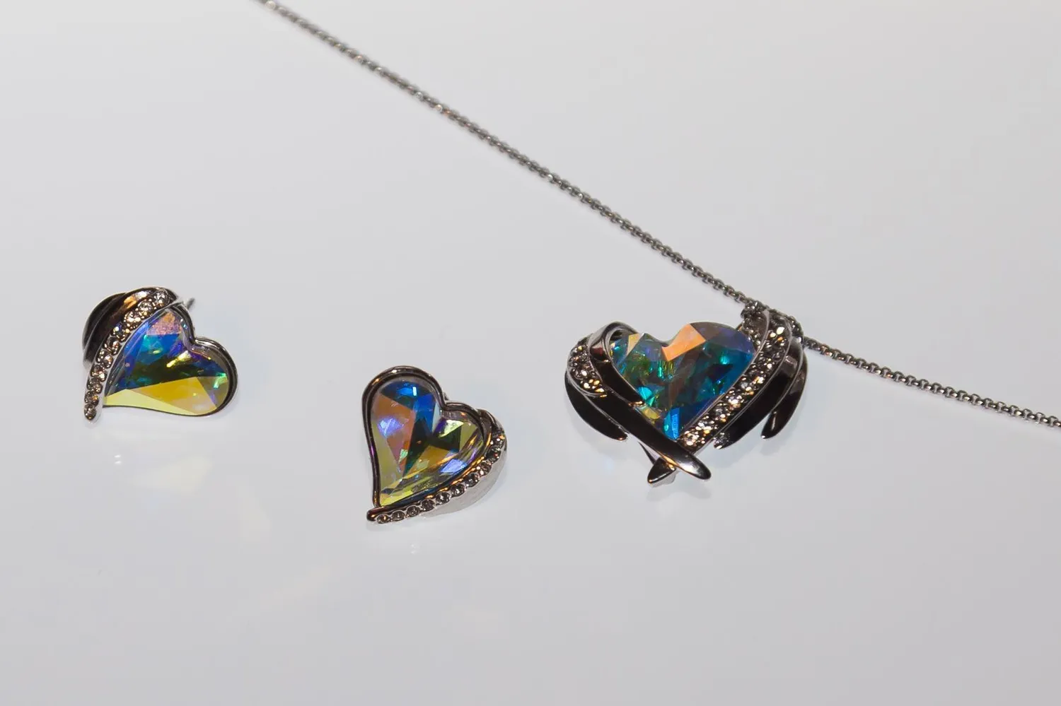 CDE Cuore completo collana e orecchini oro rosa cristalli