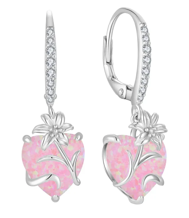 YL Cuore Opale orecchini giglio rosa argento 925
