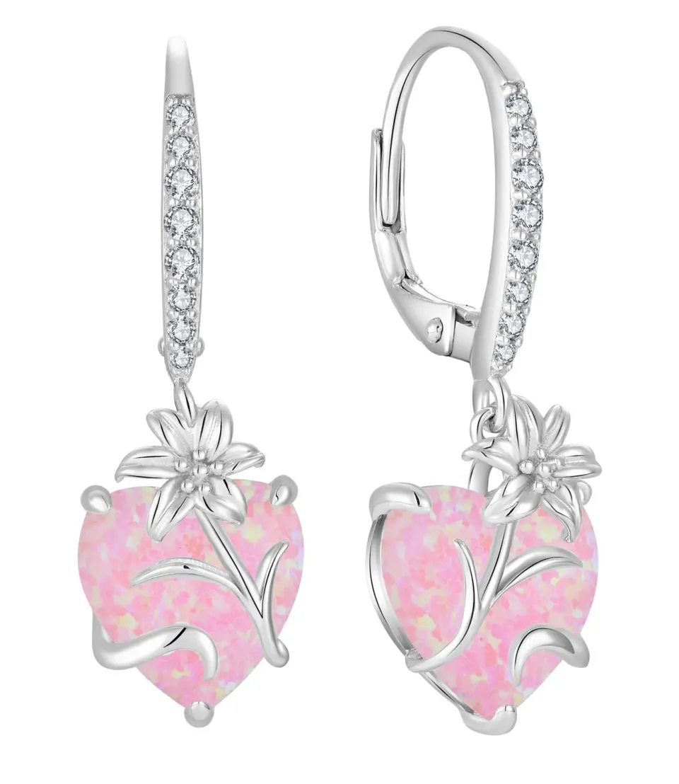 YL Cuore Opale orecchini giglio rosa argento 925