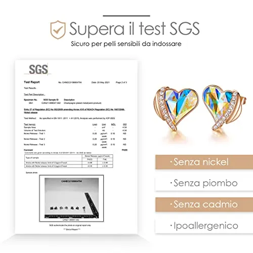 CDE Orecchini a Bottone Cuore Oro Rosa Senza Nichel