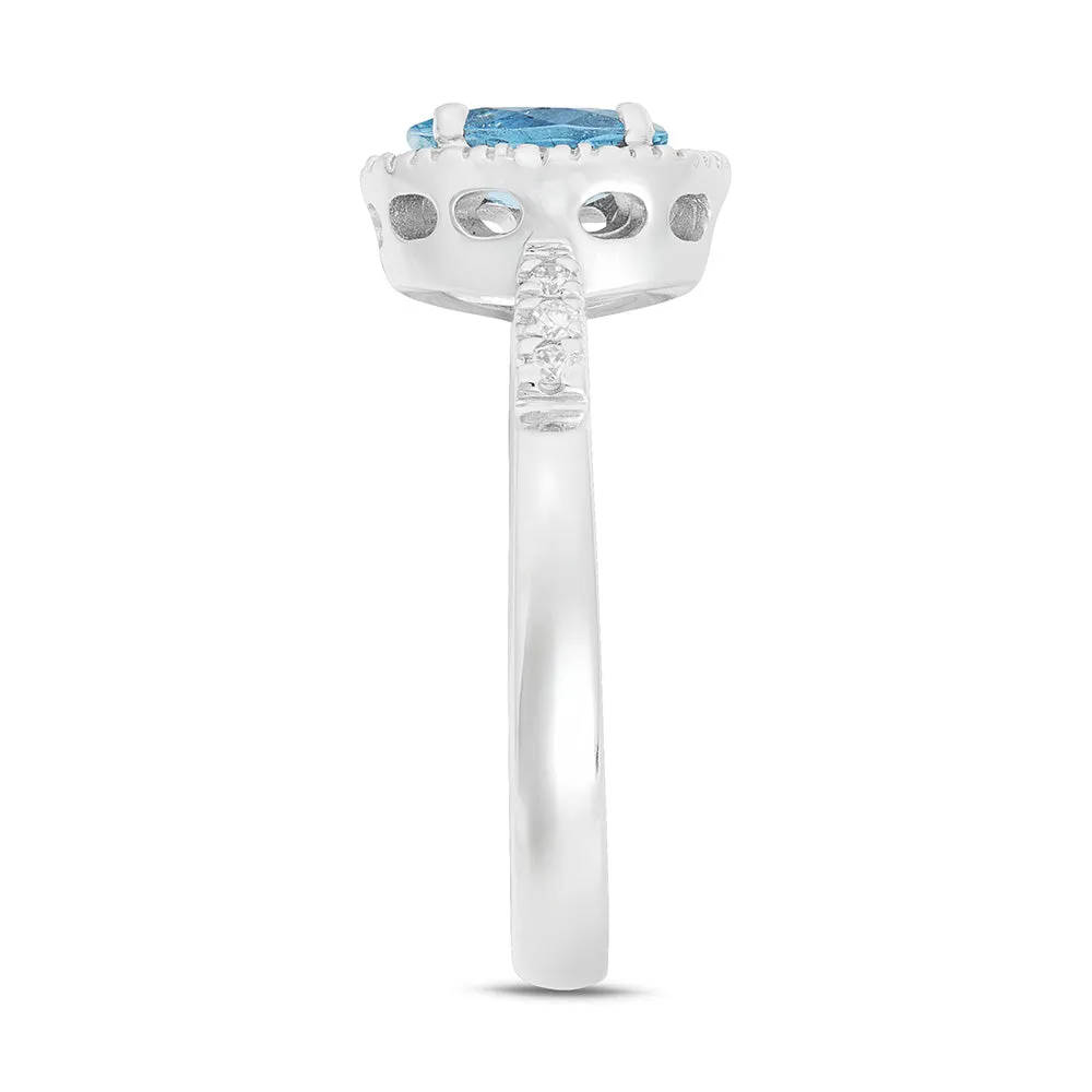 Sinico Idilio halo anello oro bianco 18kt acquamarina diamanti