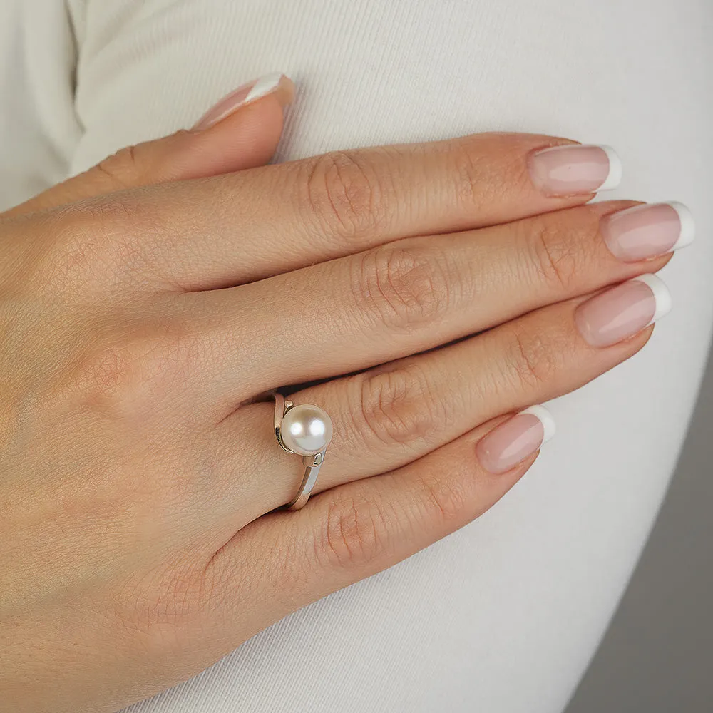 Sinico Perle anello oro bianco perla bianca misura 14