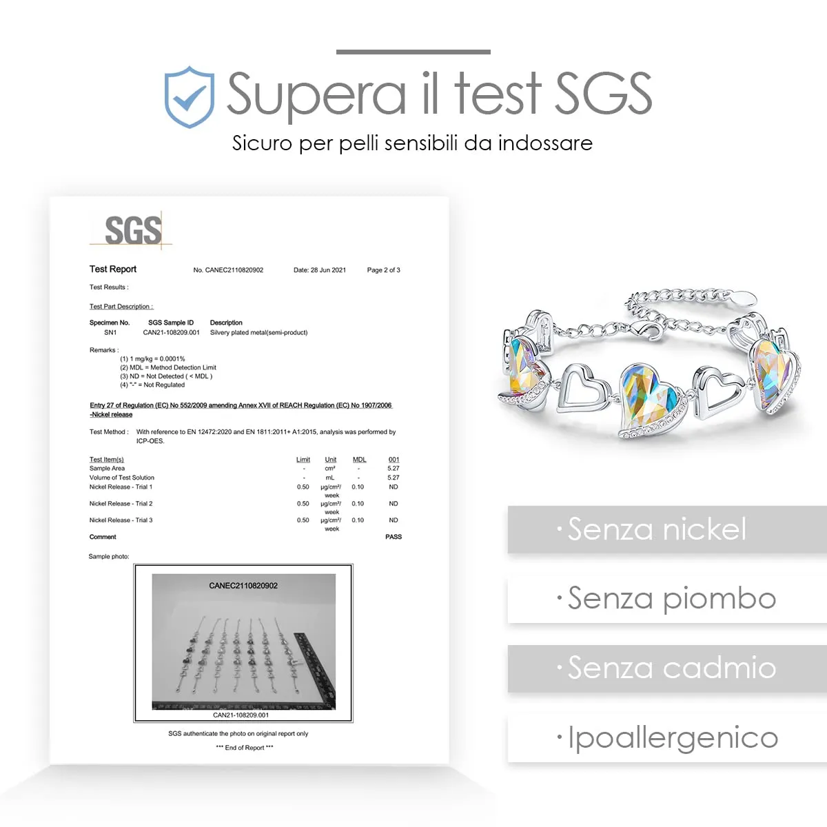 CDE Amore Cuore bracciale cuore placcato oro rosa
