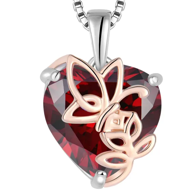 YL Rosa Farfalla Cuore Collana Argento 925 Granato