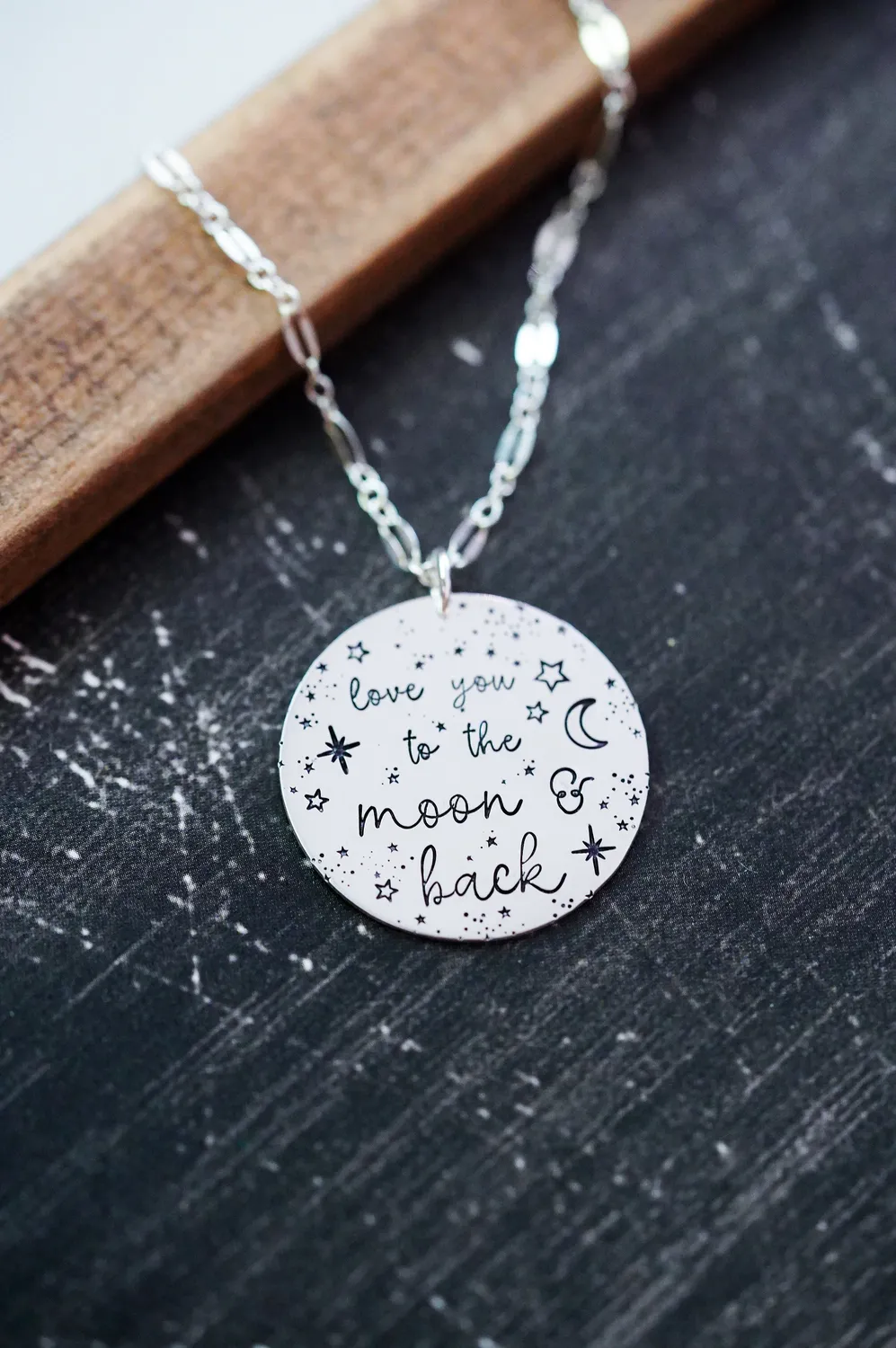 WordsByHeartCo To The Moon collana disco argento 925 18" luna