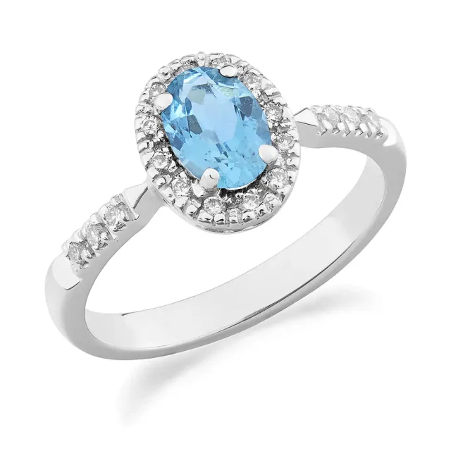 Sinico Idilio halo anello oro bianco 18kt acquamarina diamanti