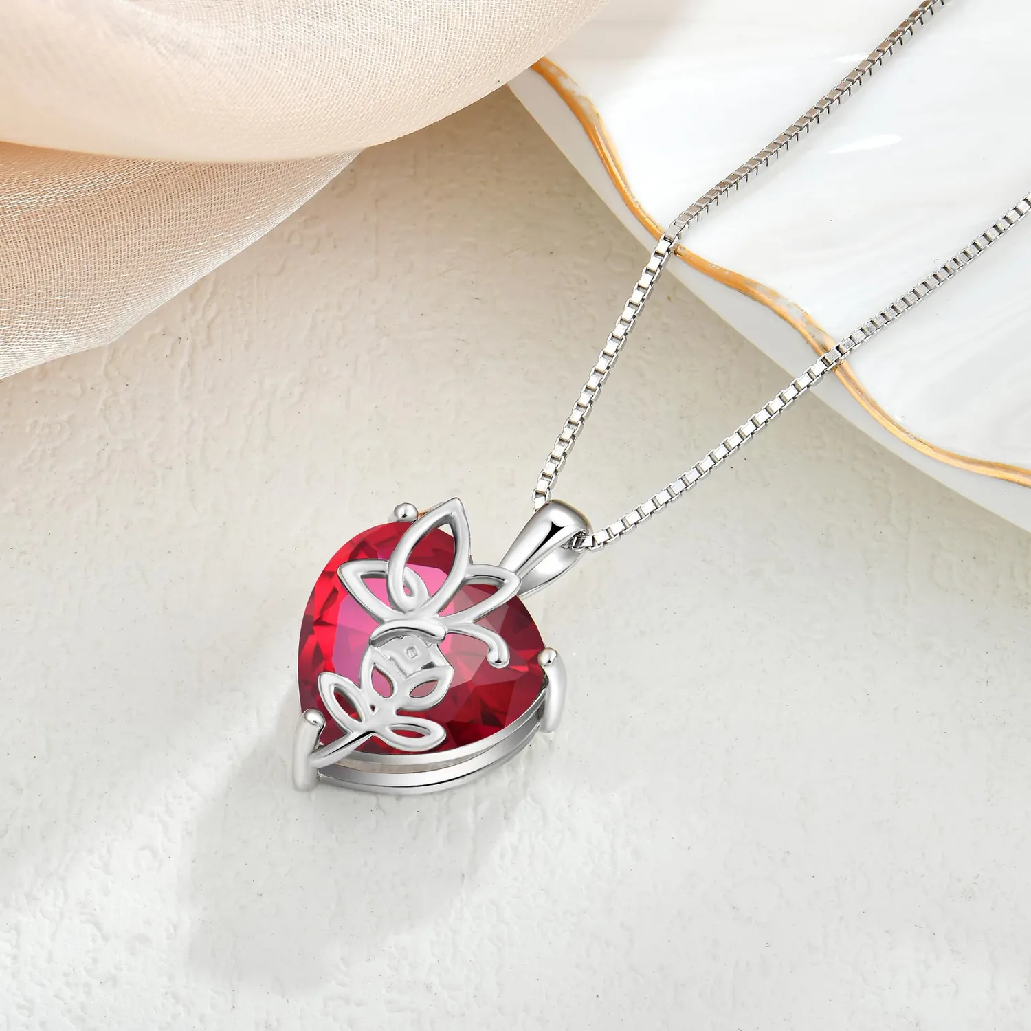 YL Collana Farfalla Cuore Argento 925 Rubino Luglio