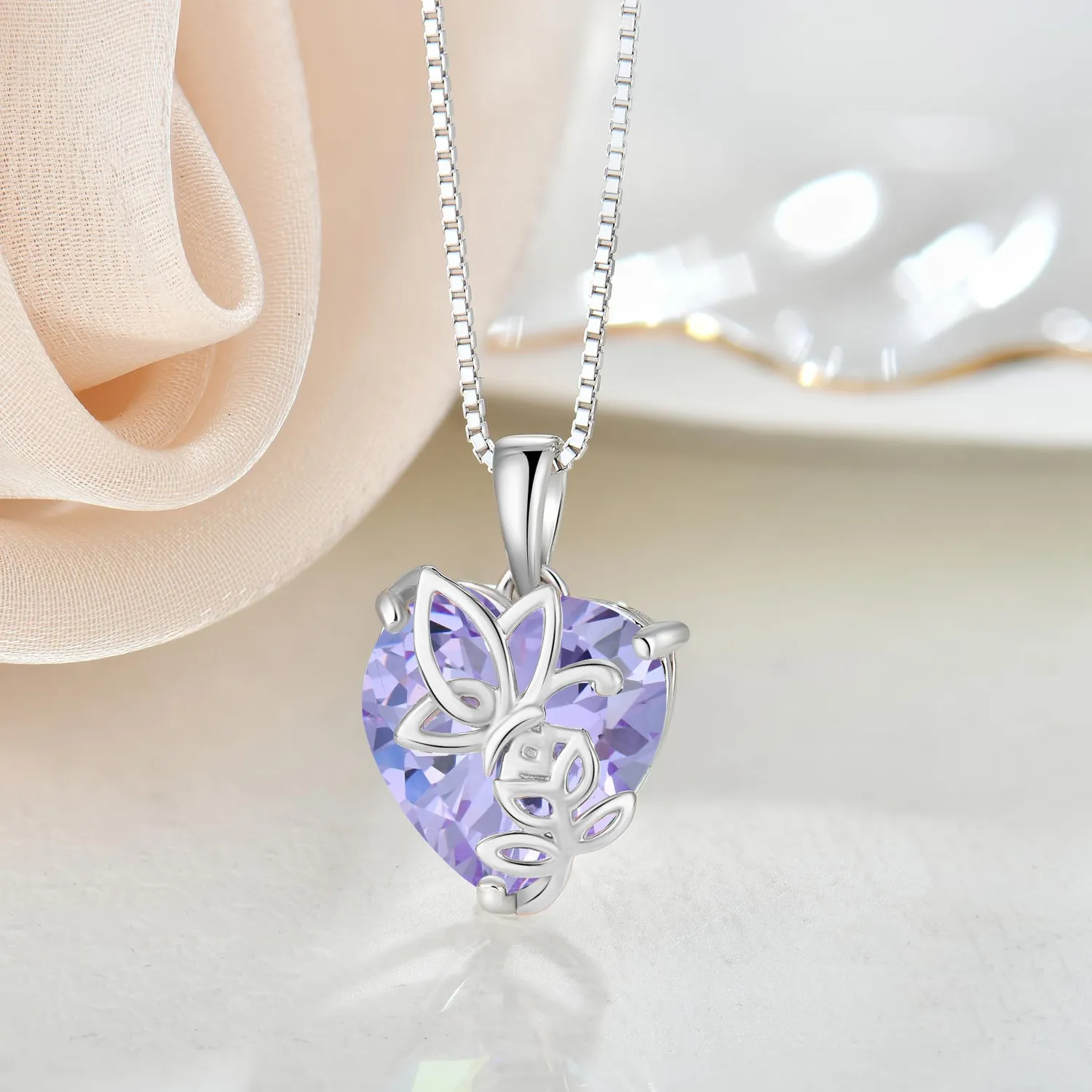 YL Cuore Rosa Farfalla collana alessandrite giugno argento 925