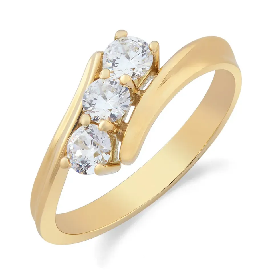 Sinico Trilogy onda anello oro giallo zirconia bianchi