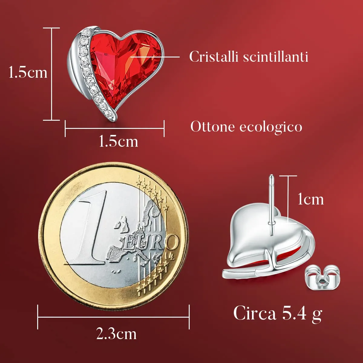 CDE Cuore orecchini bottone oro rosa cristalli