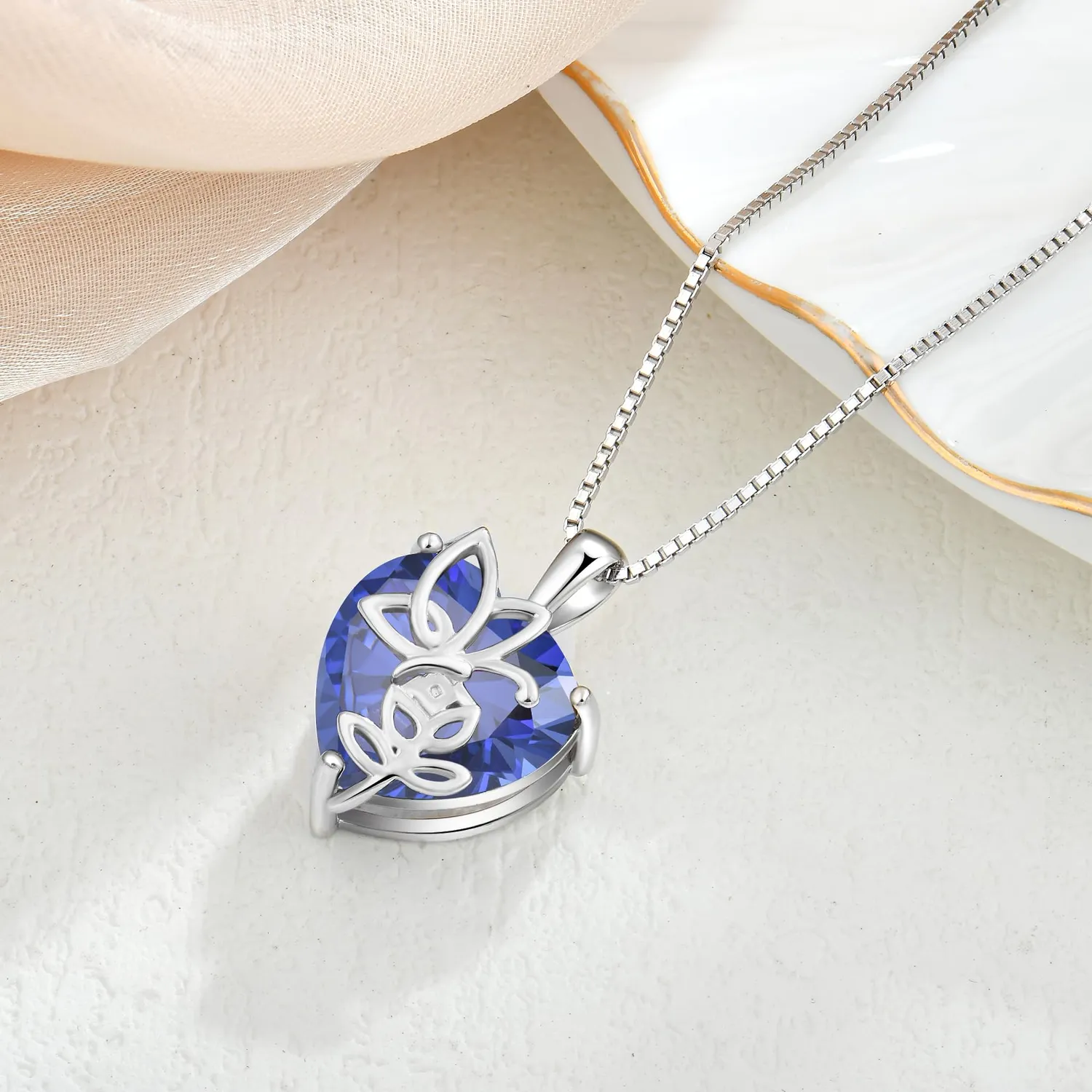 YL Rosa Farfalla Cuore collana argento 925 tanzanite dicembre