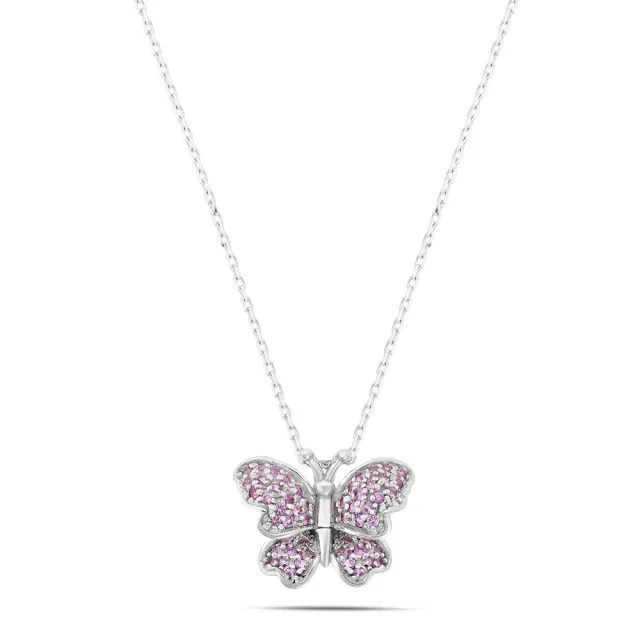 Sinico Good Luck Farfalla Collana Oro Bianco Zaffiri 42 cm