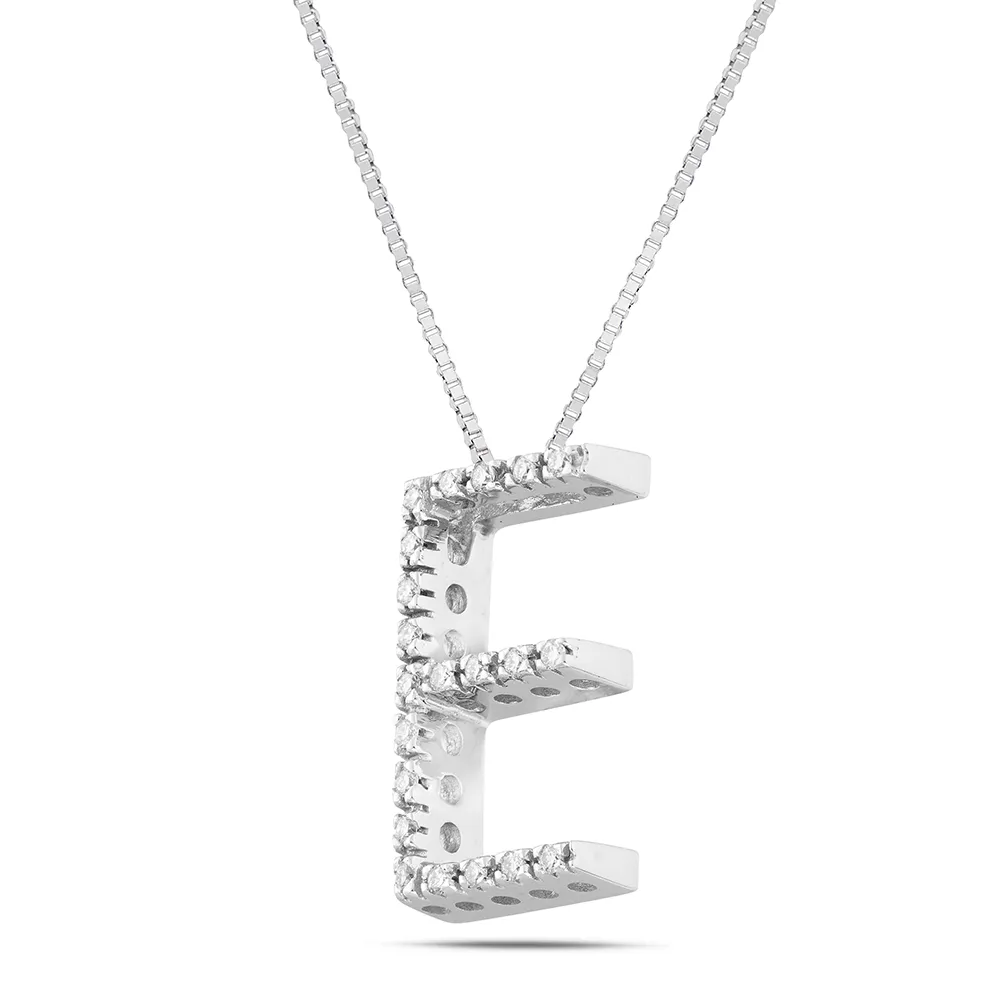 Sinico Letters E collana oro bianco 18Kt diamanti 0,14ct