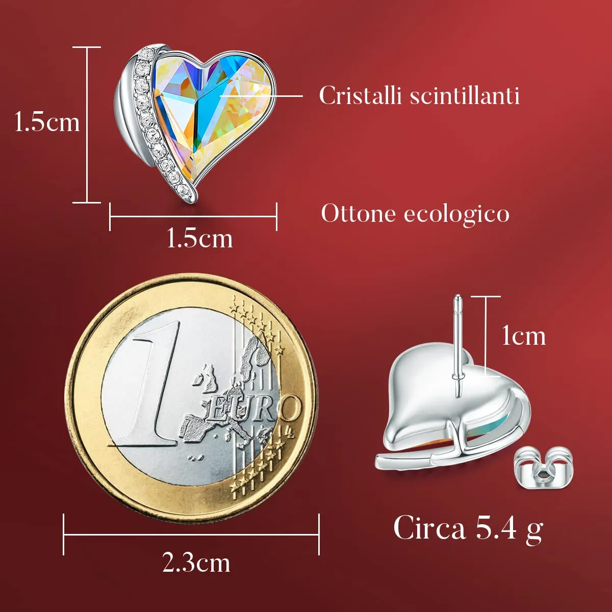CDE Cuore orecchini lobo oro rosa con cristalli