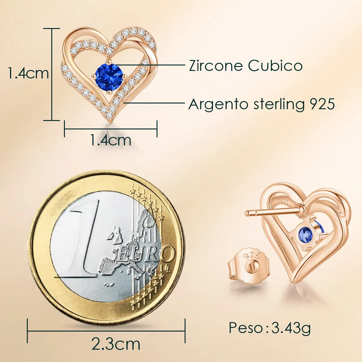 CDE Cuore orecchini argento 925 oro bianco