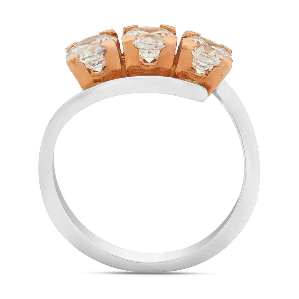 Sinico Trilogy anello oro bianco rosa zirconi bianchi