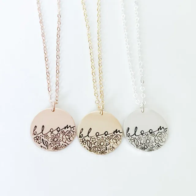 WordsByHeartCo Bloom collana floreale argento 925 disco