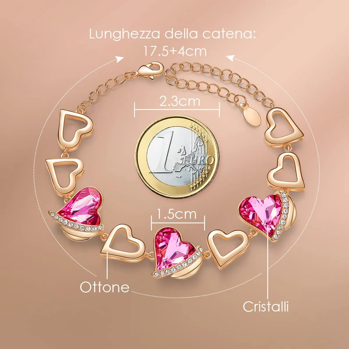 CDE Amore Cuore bracciale oro rosa cristalli